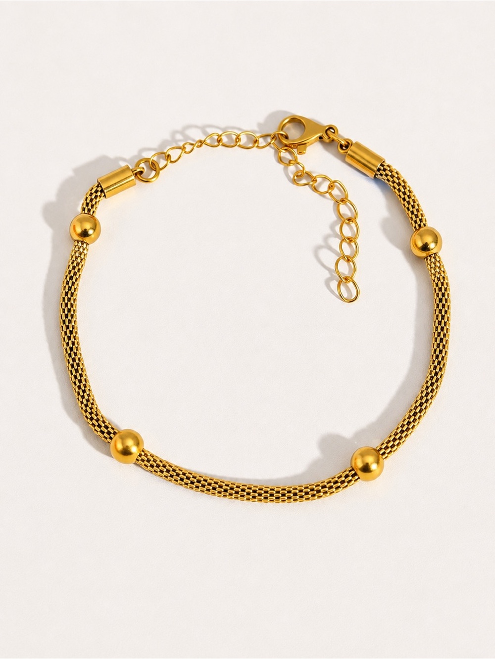 Gold Beaded Mesh Chain Bracelet | Stainless Steel